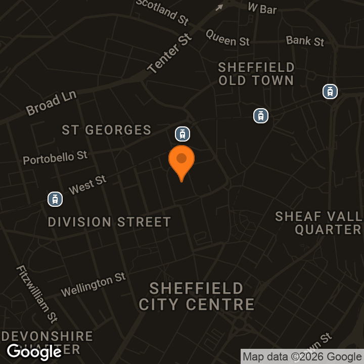 Map showing Sheffield City Hall