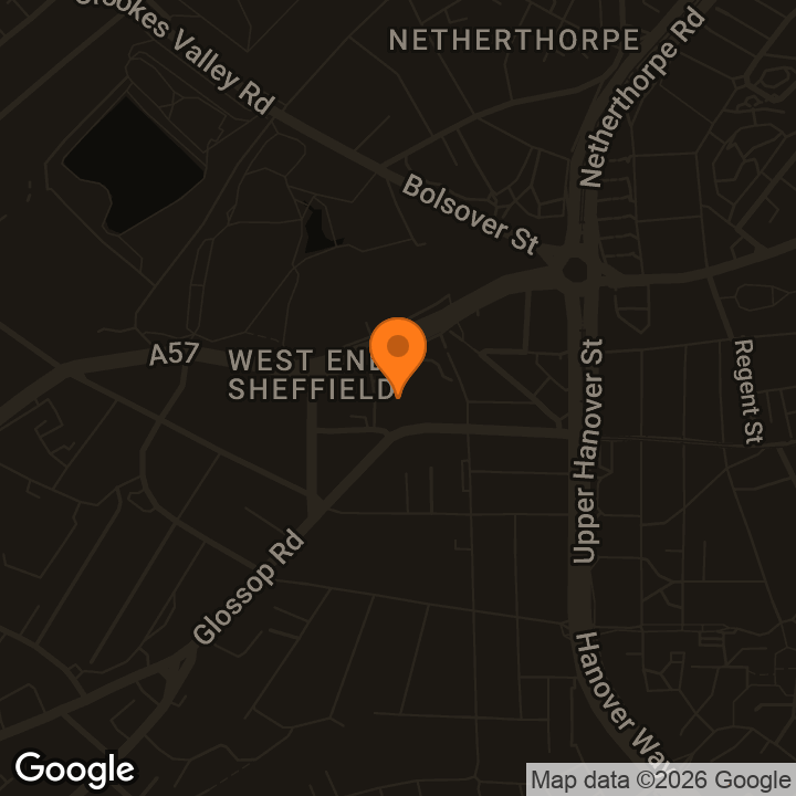 Map showing The Foundry Sheffield University Students’ Union