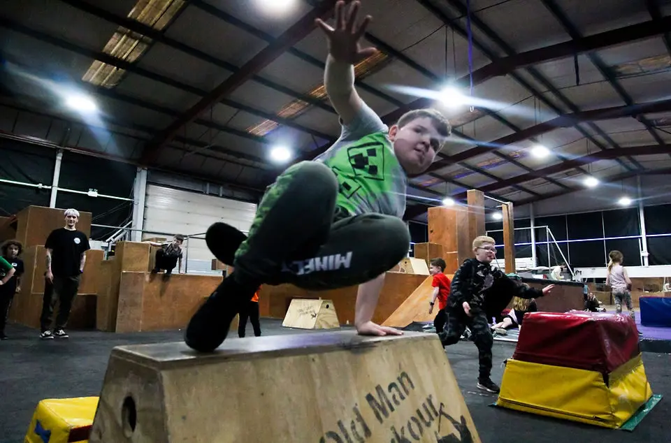 Parkour class vaulting at NovaCity Centre Rotherham