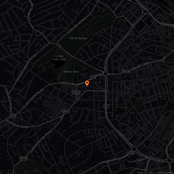 Map showing Sheffield Student Union